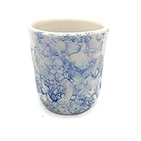 Ceramic Cup no Handle Mug Handmade Pottery, White and Blue for Coffee