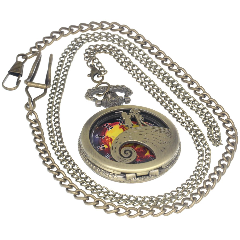 Bronze Vintage Brass Antique Case Pocket Watch Fob Watch for Men Women with 1 PC Necklace Chain 1 PC Clip Key Rib Chain