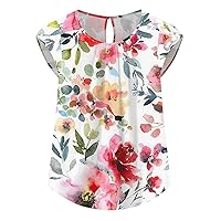 Womens Summer Outfits Peplum Tops for Women 2024 Summer Casual Fashion Print Bohemian Loose Fit with Short Sleeve Round Neck Shirts Hot Pink XX-Large