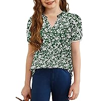 storeofbaby Girls Petal Short Sleeve Shirts Casual Ruffle V Neck Tops Blouses 5-14 Years