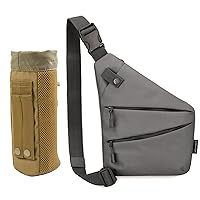 Grey Sling Chest Bag Crossbody Pack Tactical Pocket for Fishing Hiking Riding Travel and Wolf Brown Water Bottle Holder Tactical Pack Molle System Travel Bag (pack of 2)