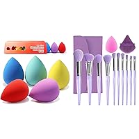 5 Pcs Makeup Sponges Set & BEAKEY Makeup Brushes 12 Count (Pack of 1)