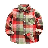5t Boys Clothes Kids Toddler Flannel Jacket Plaid Long Sleeve Lapel Button Down Shacket Baby Long Sleeve T Shirt