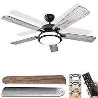 52 Inch Ceiling Fans With Lights, Fandelier Ceiling Fan With Remote Control, Indoor Outdoor Modern Flush Mount Wood Ceiling Fan With Light Timing Function For Living Room Bedroom Kitchen