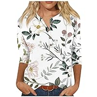 Print 3/4 Length Sleeve Button Down Shirts for Women 2024 Summer Trendy Fashion Clothes Womens Tops Tees Blouses