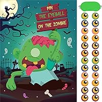 Pin The Eyeball on The Zombie - Halloween Party Games for Kids Halloween Game Boys Halloween Birthday Game Girls Pin Game with 24 PCS Stickers Blindfold Halloween Classroom Games Toddler Kindergarten