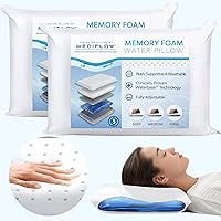 Water Pillow Memory Foam re-Invented with Waterbase Technology - Clinically Proven to Reduce Neck Pain & Improve Sleep Quality. (Twin Pack)