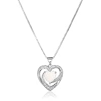 Amazon Essentials womens Sterling Silver Created Opal and White Sapphire Open Heart Pendant Necklace, 18