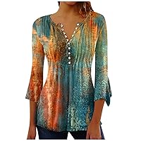 Button Down Shirt Women's Casual Floral Print Blouse Fashion Tunic 3/4 Sleeve Summer Trendy Tee V Neck 2024 Tshirt
