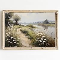 Wildflower Field Landscape Picture Country Field Canvas River Painting Vintage Wildflower Wall Art Forest Print Vintage Landscape Poster Country Scene Artwork Vintage Daisy Wall Art 16x24inch No Frame