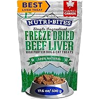 Nutri Bites Liver Treats for Dogs & Cats, High-Protein Freeze Dried Beef Liver Snacks, Single Ingredient, No Additives, Perfect for Training, Sensitive Diets, Value Bulk Pack 17.6 oz