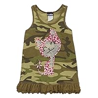 Girls Green Camouflage Tank Dress with Pink Leopard Cat