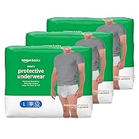 Amazon Basics Incontinence Underwear for Men, Maximum Absorbency, Large, 54 Count (3 Packs of 18), White (Previously Solimo)
