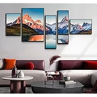 Living Room Wall Art with Metal Frame, 5PCS Sunshine Mountain Painting for Bedroom, Landscape Print Wall Decor Home Decoration 28x60inches