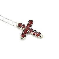 925 Sterling Silver Natural Red Garnet 7X5 MM Oval Cut Gemstone Holy Cross Pendant Necklace January Birthstone Garnet Jewelry Love And Friendship Gift For Girlfriend (PD-8435)