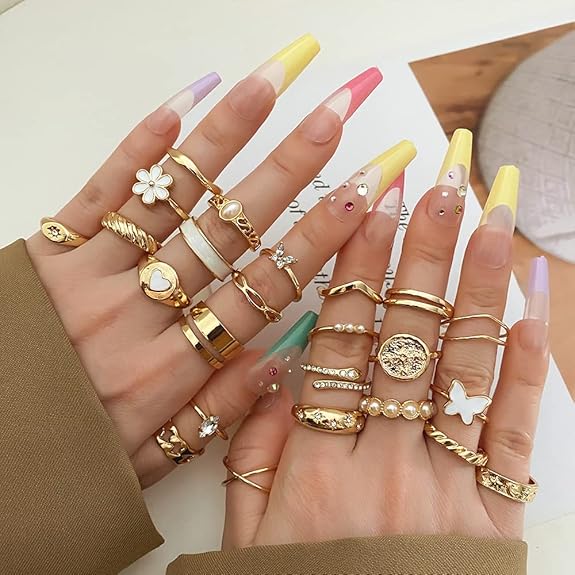  KISS WIFE 24Pcs Gold Knuckle Rings Set for Women Girls