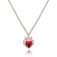 Rose Gold & Platinum Plated Heart Shaped Red Cubic Zirconia Crown Heart Pendant Choker Necklace