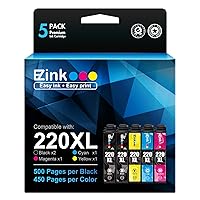 E-Z Ink (TM Remanufactured Ink Cartridge Replacement for Epson 220 XL 220XL T220XL to use with WF-2760 WF-2750 WF-2630 WF-2650 WF-2660 XP-320 XP-420 XP-424(2 Black, 1 Cyan, 1 Magenta, 1 Yellow) 5Pack