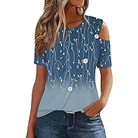 Cold Shoulder Tops for Women, Summer 2024 T Shirts Button Women's Casual Off The, S XXXL