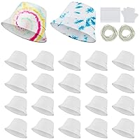 20 Pcs Cotton White Bucket Hat for Tie Dying Blank Cotton Packable Sun Hat with Accessory for Group Party DIY Project