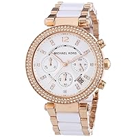 Michael Kors Parker Chronograph White Dial Rose Gold-Tone and White Acetate Ladies Watch MK5774
