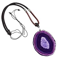 TUMBEELLUWA Agate Slice Pendant Necklace Amulet Reiki Healing Crystal Stone with Nylon Cord Handmade Jewelry for Women