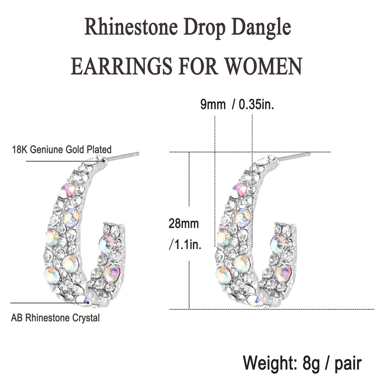 CEJUG Statement Earrings for Women Bohemian Large Dangle Drop Hoop Earring Girls AB Rhinestone Crystal Sterling Silver Post