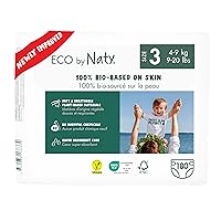 Eco by Naty Baby Diapers - Plant-Based Eco-Friendly Diapers, Great for Baby Sensitive Skin and Helps Prevent Leaking (Size 3, 180 Count)