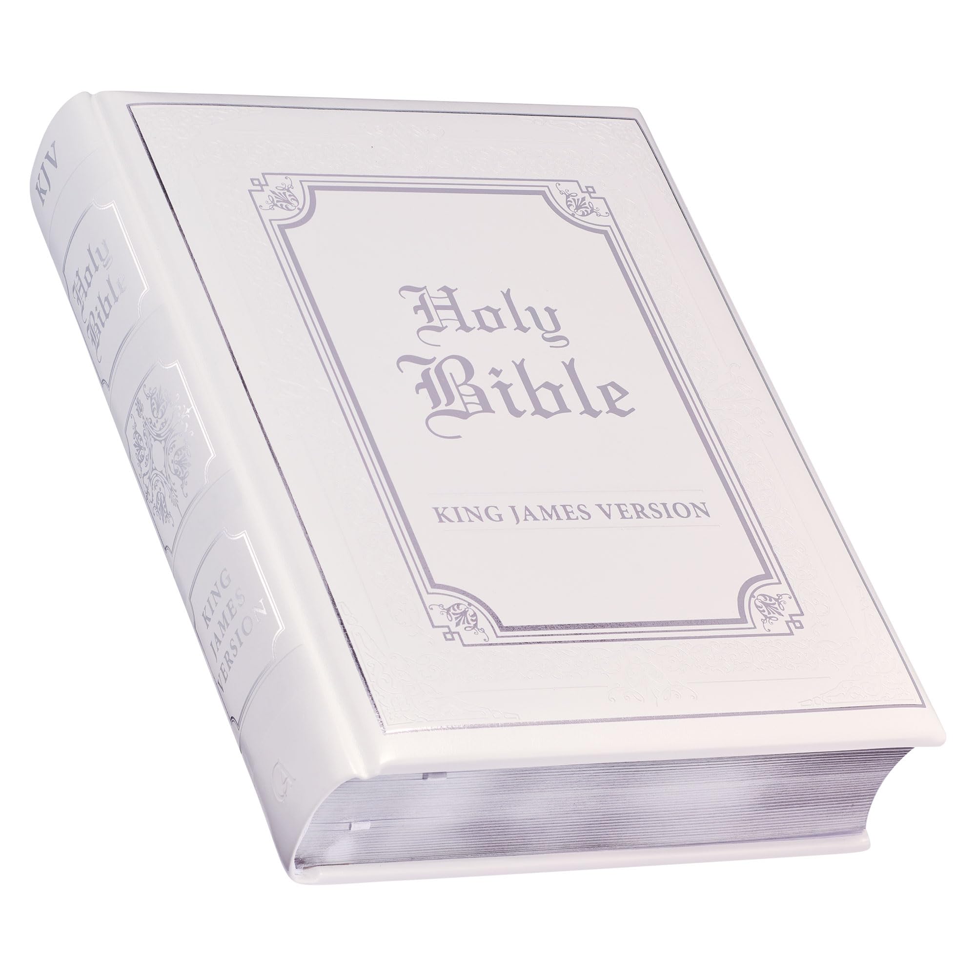 KJV Holy Bible, Classically Illustrated Heirloom Family Bible, Faux Leather Hardcover - Ribbon Markers, King James Version, White/Silver