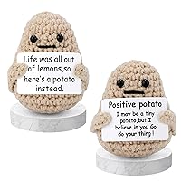 2Pcs Funny Positive Potato, Funny Birthday Gifts Knitted Potato with Positive Card Funny Decor Positive Potato Crochet for Encouragement Gifts for Friends
