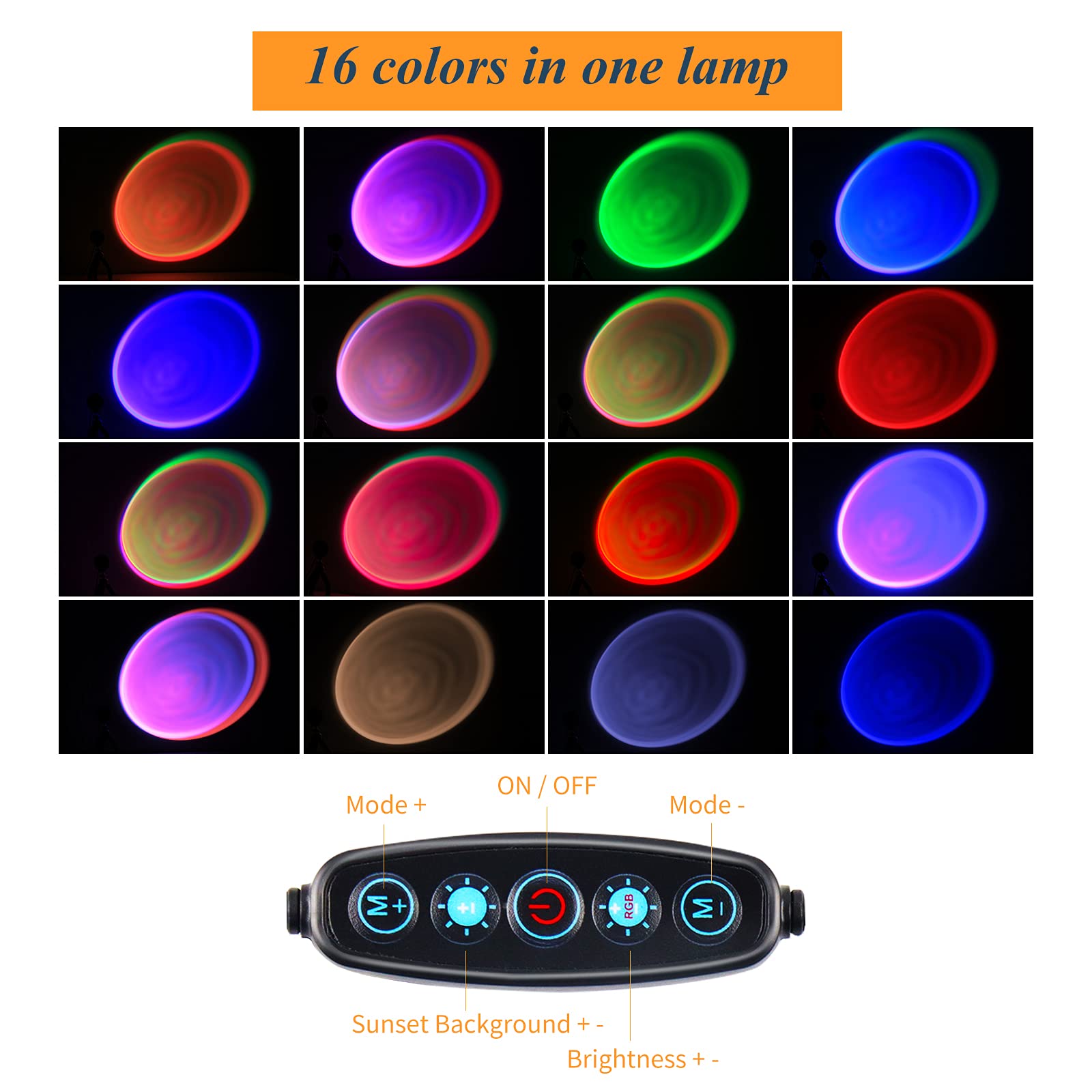 Nellsi Sunset Lamp Projection, 16 Colors Changing Projector LED Lights Floor Lamp Room Decor Night Light 360 Degree Rotation for Christmas Decorations Photography/Party/Bedroom/Home Decor Sunset Lamps