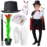 Kids Magician Costume Accessories with MagicianTop Hat Cloak Cape Wand Gloves Rabbit Puppet Magic Tricks Kit