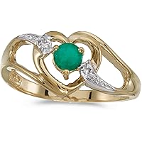 14k Yellow Gold Round Emerald And Diamond Heart Ring