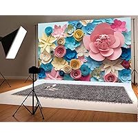 Colorful Flowers Paper Wall Photography Background Lovely Style Champagne Blue Pink Blossoming Flower Backdrops Portraits Shooting Video Studio Props (8x6FT)