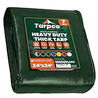 Tarpco Safety Heavy Duty 7 Mil Tarp Cover, Waterproof, UV Resistant, Rip and Tear Proof, Poly Tarpaulin with Reinforced Edges for Roof, Camping, Patio, Pool Cover, Boat (Green/Black 24′ X 24′)