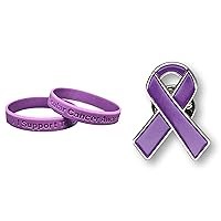 I Support Testicular Cancer Awareness Bracelet 100% Medical Grade Silicone Bracelet - Latex and Toxin Free Bracelet + 1 Purple Testicular Cancer Awareness Enamel Pin - Show Your Support For Testicular Cancer Awareness
