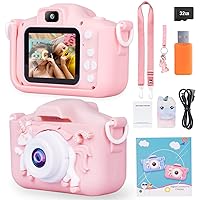 Unicorn Kids Camera Toddler Toys Christmas Birthday Gifts for Kids Girls Selfie Camera for Kids 3 4 5 6 7 8 Year Old HD Video Digital Camera for Toddler with 32GB SD Card