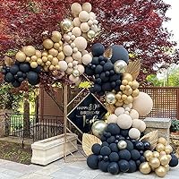 164pcs Black and Gold Balloon Garland Arch Kit Double Stuffed Tan Nude Apricot Balloons with 4D Gold Balloon for Birthday Party Wedding Engagement Graduation Celebration Baby Shower Decorations