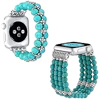 fastgo Beaded Pearl Bands Turquoise Compatible with Apple Watch 38mm 40mm 41mm Women Elastic Beaded Bracelet Strap for Iwatch Series SE 7 6 5 4 3 2 1