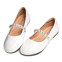 SANDALUP Little Girls Dress Shoes Mary Jane Ballerina Flat Shoes for Wedding Party School with Pearl Rhinestone Strap