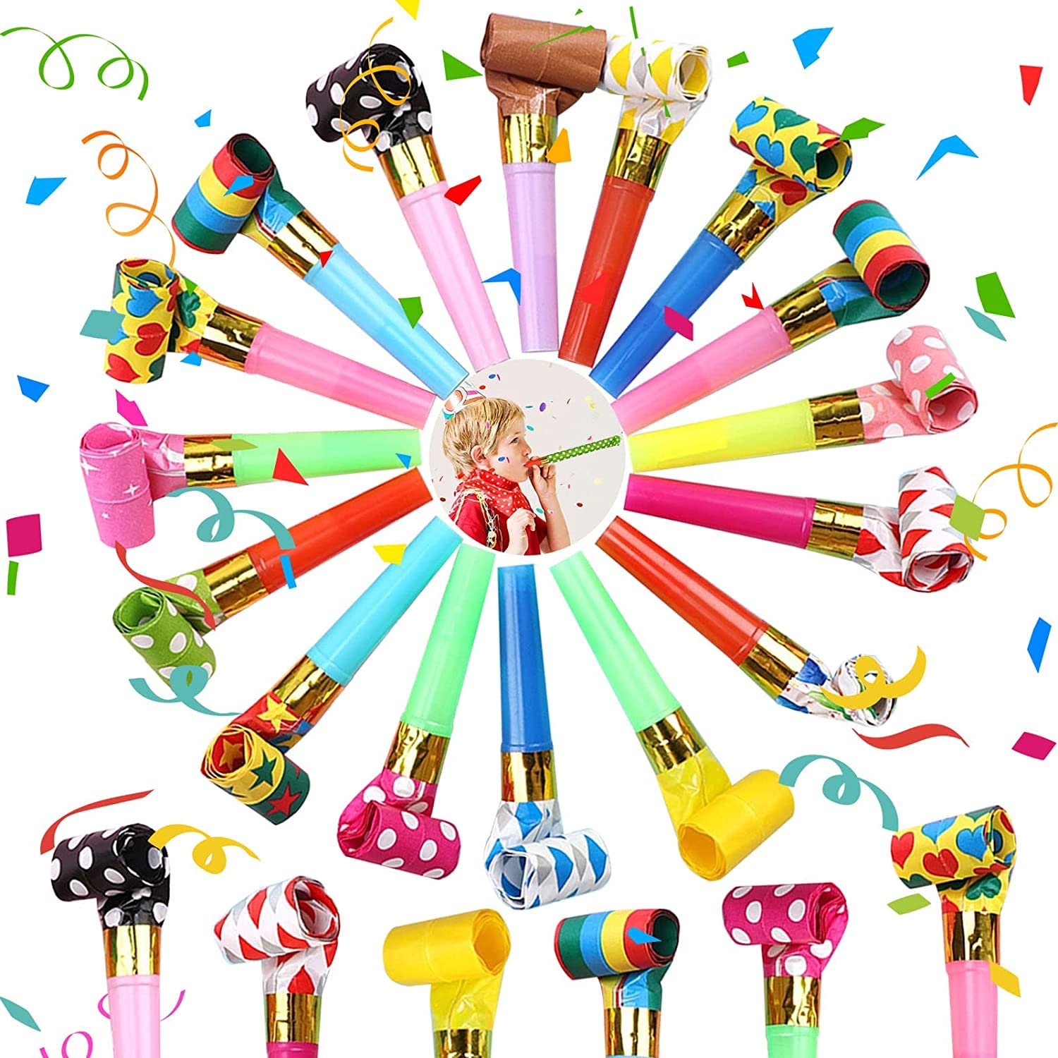 25 Pieces Party Blower,Colourful Noisemakers Party Blowouts Whistles Party Squawkers Fringed Noise Maker,Birthday Noisemakers Birthday Blow Horns Party Horns Party Whistles New Years Party Noisemakers