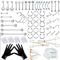 Tustrion 80PCS Nose Piercing Kit for All Body Piercings Stainless Steel Piercing Jewelry with 12G 14G 16G 20G Piercing Needles for Ear Cartilage Tragus Nose Septum Lip Eyebrow