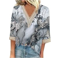 Women Crochet Tops Elbow Sleeve Boho Floral Shirts for Work Half Sleeve Tie Dye Summer Blouses 2024 Holiday Clothes