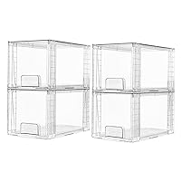 Vtopmart 4 Pack Large Stackable Storage Drawers,Clear Acrylic Drawer Organizers with Handles, Easily Assemble for Bathroom,Kitchen Undersink,Cabinet,Closet,Makeup,Pantry organization and Storage