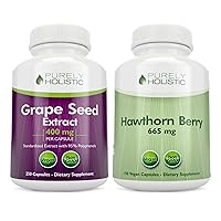 Purely Holistic Grape Seed Extract 400mg + Hawthorn Berry 665mg Bundle - 400 Vegan Capsules - Made in USA