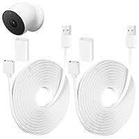 2Pack 26ft/8m USB Extension Cable Compatible with Google Nest Cam Outdoor or Indoor, Battery, Weatherproof Outdoor Power Cable Continuously Charging Your Nest Camera, Flat Power Cord - White…
