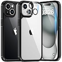 TAURI for iPhone 15 Plus Case, [5 in 1] 1X Black Case [Not-Yellowing] with 2X Tempered Glass Screen Protector + 2X Camera Lens Protector, [Militarized Drop Defense] Slim Phone Case 6.7 inch, Black