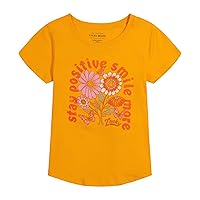 Girls' Short Sleeve Graphic T-Shirt, Tagless Cotton Tee with Fun Designs, Positive Yellow, 8-10