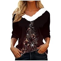 Womens Blouses Casual Floral Plush V Neck Shirts Y2k Fur Collar Long Sleeve Cute Tops Daily Going Out T-Shirt