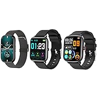 KALINCO 3 Pack Smart Watch and Fitness Tracker Bundle: P76 Black, P22 Black and P96 Black, with Heart Rate, Blood Oxygen Monitoring